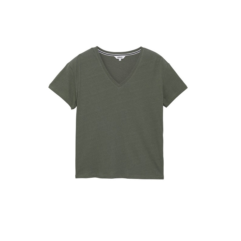 T-Shirt Col V en Coton Lin Aigle