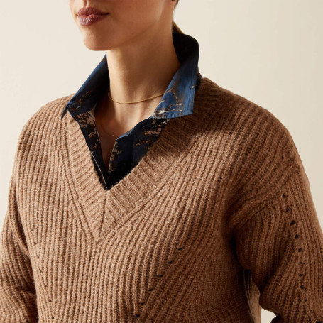 Pull D'hiver Femme Ariat Couleur Châtaigne – Col Rond, Taille Plus, Neuf Avec étiquettes