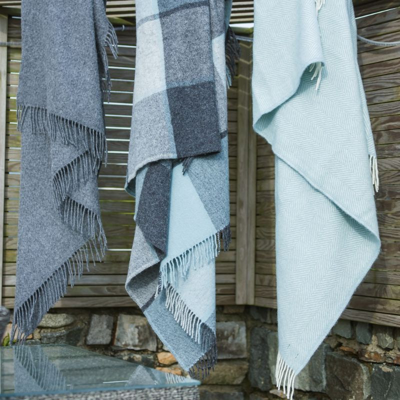 Plaid Check Throw Duck Egg Tweedmill