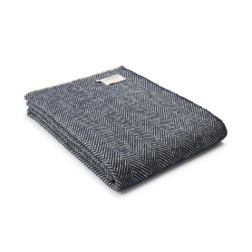 Plaid Fishbone Navy & Cream Tweedmill