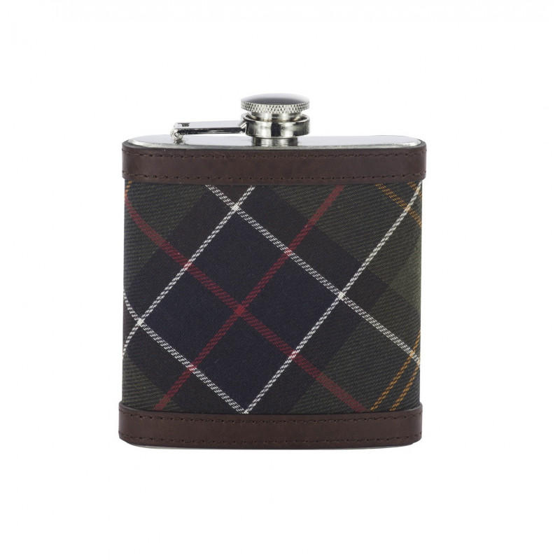 Flasque tartan et cuir Barbour