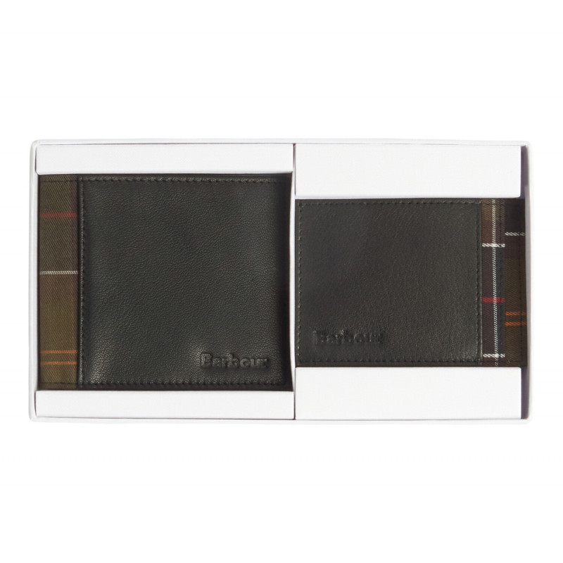 Coffret Portefeuille et Porte-cartes Cuir et Tartan Barbour